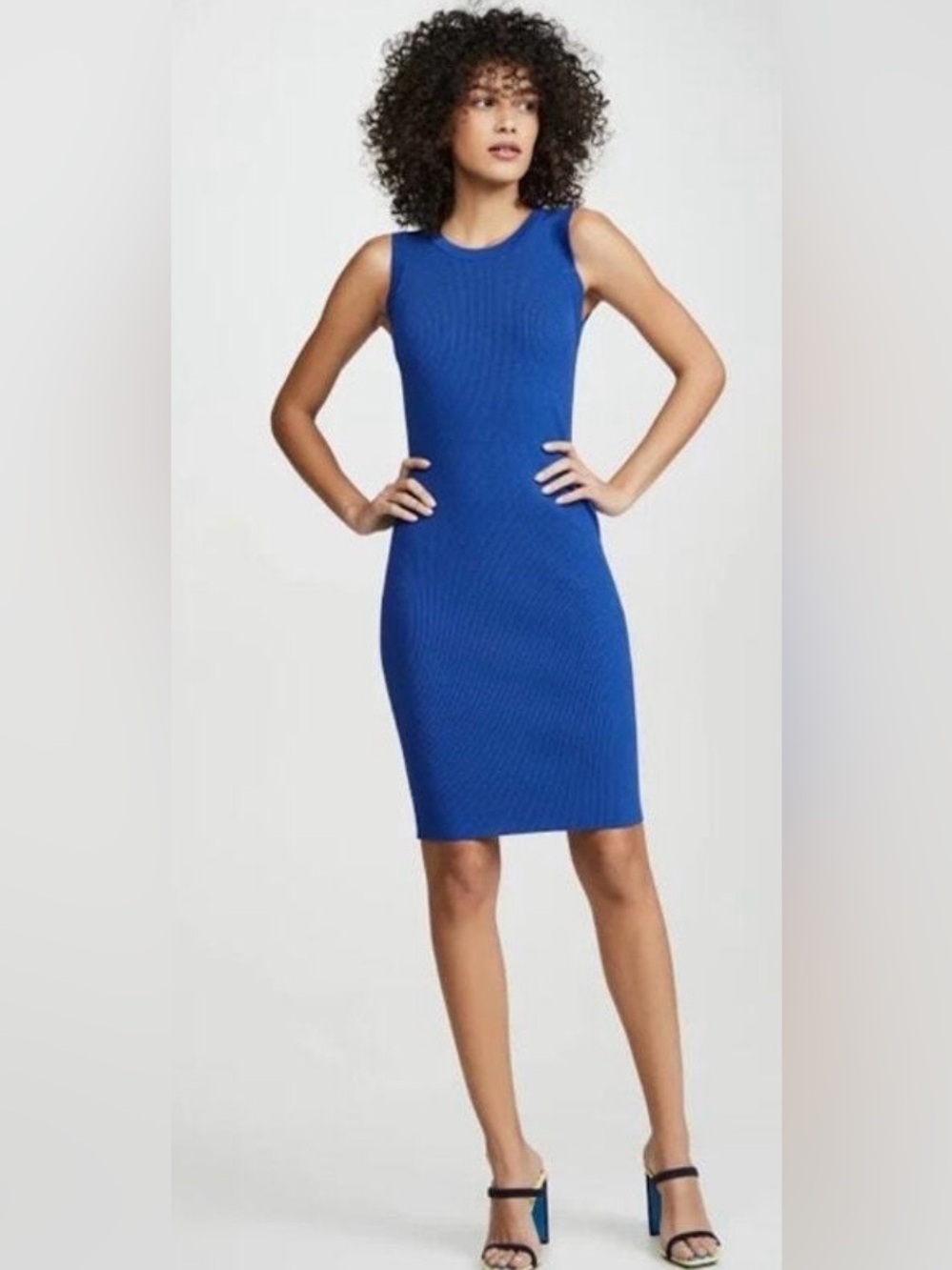 Helmut Lang Sleeveless Crew Neck Bodycon Knit Dress in Azurite Blue ZB12